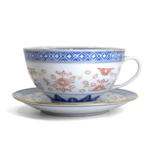 80s rice pattern porcelain teacup and saucer 